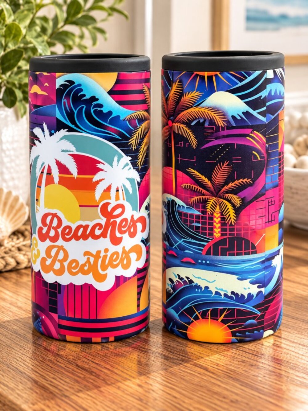 NIB Beaches & Besties Skinny Can Cooler: Insulated Stainless Steel Koozie